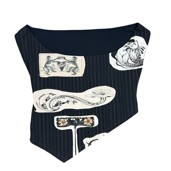 Elliss Pinstripe Cutout Cowl Top Black White Tank Witchy Goth Blouse Medium - Picture 7 of 12